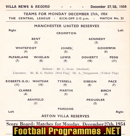 Aston Villa v Manchester United 1954 - And the Reserves