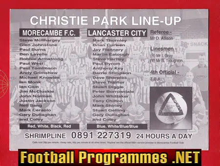 John Coleman Testimonial Benefit Match Morecambe 1996 Signed