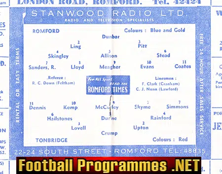 Romford v Tonbridge 1962 - Southern Premier Division