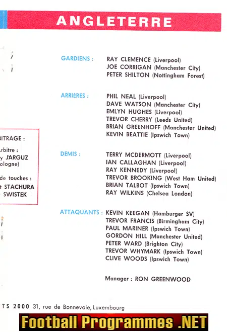 Luxembourg v England 1977