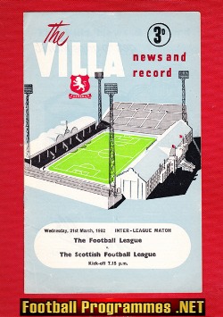 England Football League v Scotland League 1962 – At Aston Villa