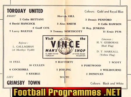 Torquay United v Grimsby Town 1961