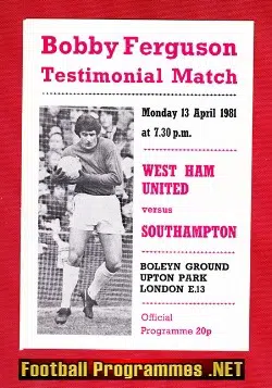 Bobby Ferguson Testimonial Benefit Match West Ham United 1981