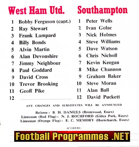 Bobby Ferguson Testimonial Benefit Match West Ham United 1981