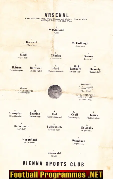Arsenal v Vienna Sports Club 1961 - Friendly Match