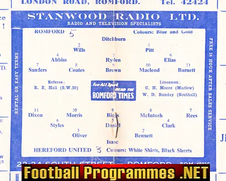 Romford v Hereford United 1963