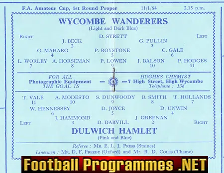 Wycombe Wanderers v Dulwich Hamlet 1964