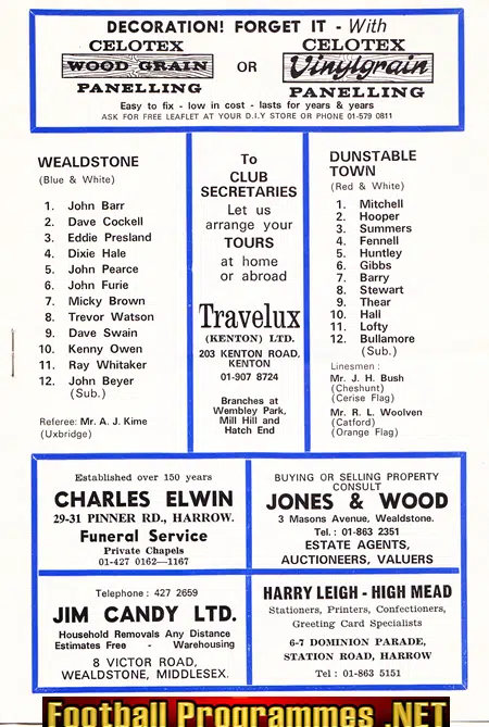 Wealdstone v Dunstable Town 1972 - Southern League