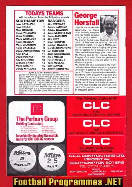 George Horsfall Testimonial Benefit Match Southampton 82 SIGNED