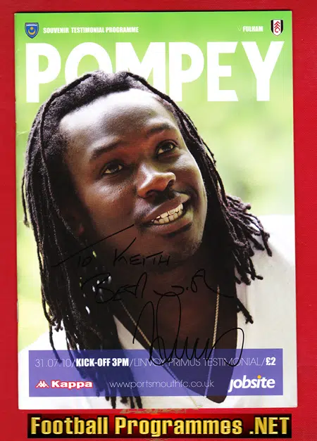 Linvoy Primus Testimonial Benefit Match Portsmouth 2010 - Signed