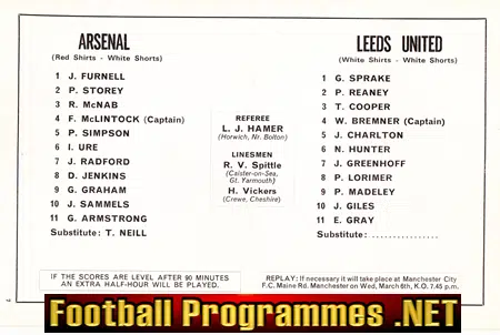 Arsenal v Leeds United 1968 - League Cup Final