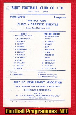 Bury v Partick Thistle 1968 – Friendly Match Gigg Lane