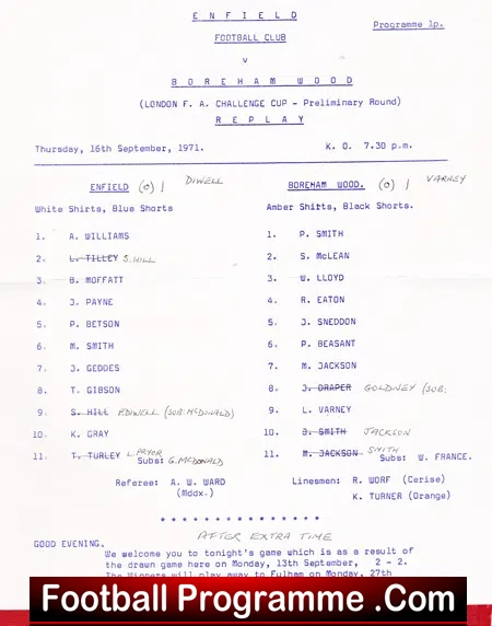 Enfield v Boreham Wood 1971 – London Cup Replay