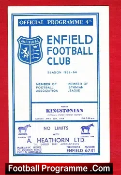 Enfield v Kingstonian 1964 - football programme