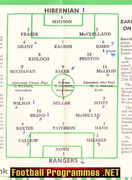 Hibernian Hibs v Glasgow Rangers 1960
