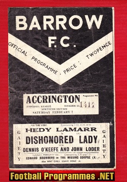 Barrow v Accrington Stanley 1948 – 1940s Football Programme