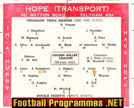 Hounslow Town v Enfield 1961 - Reserves Match