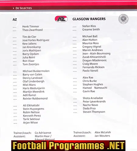 AZ Alkmarr v Glasgow Rangers 2004 - Netherlands Holland Dutch