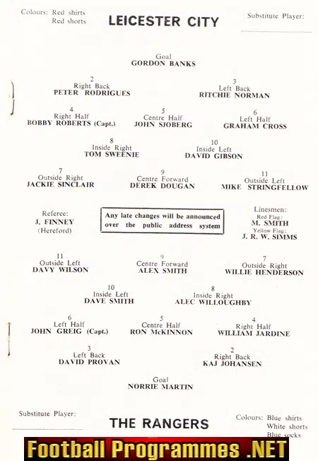 Leicester City v Glasgow Rangers 1967 - Challenge Match