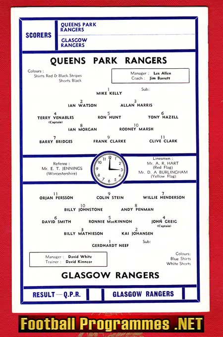 Queens Park Rangers v Glasgow Rangers 1969 - Friendly Match