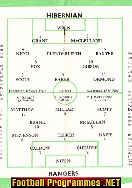 Hibernian Hibs v Glasgow Rangers 1959