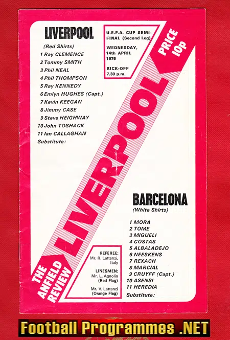Liverpool v Barcelona 1976 - Semi Final UEFA Cup