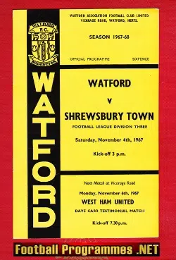 Watford v Shrewsbury Town 1967 - Dave Car Testimonial