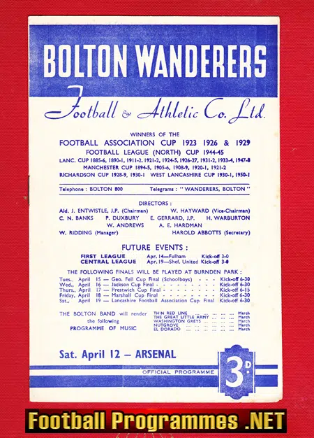 Bolton Wanderers v Arsenal 1952