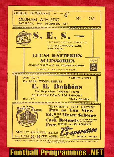 Southport v Oldham Athletic 1961