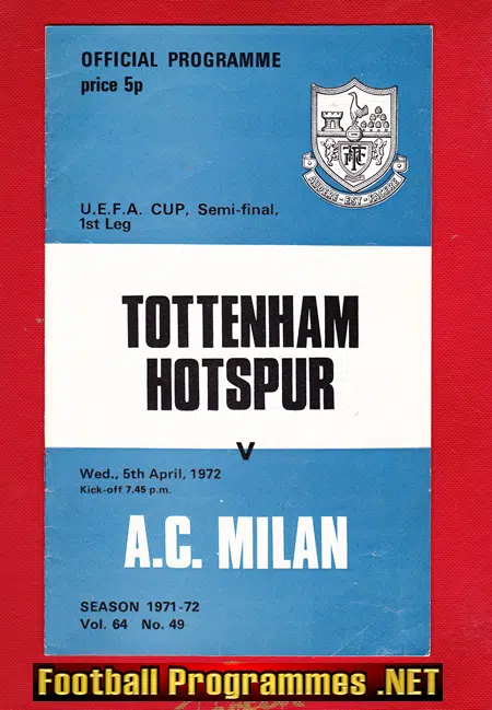 Tottenham Hotspur v AC Milan 1972 – UEFA Cup Semi Final