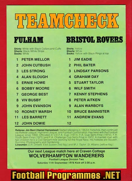Fulham v Bristol Rovers 1976 - George Best First Match - Debut