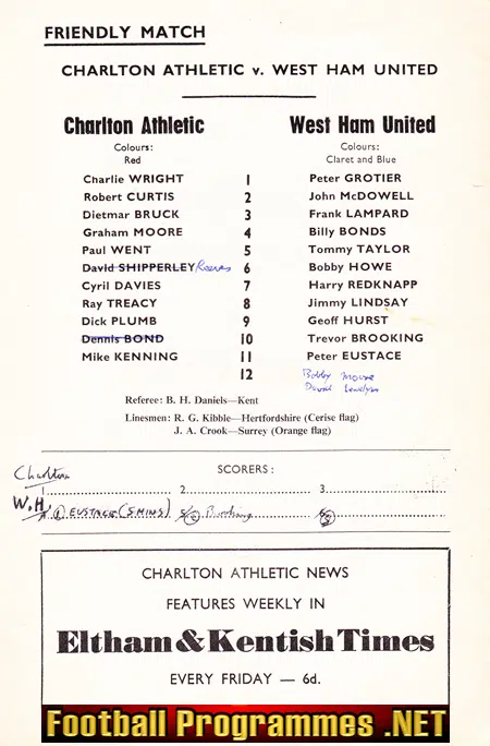 Charlton Athletic v West Ham United 1971 - Friendly Match