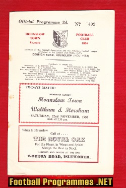 Hounslow Town v Walton Hersham 1958 – Spelling