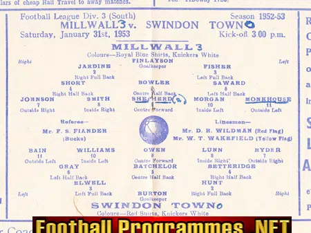 Millwall v Swindon Town 1953