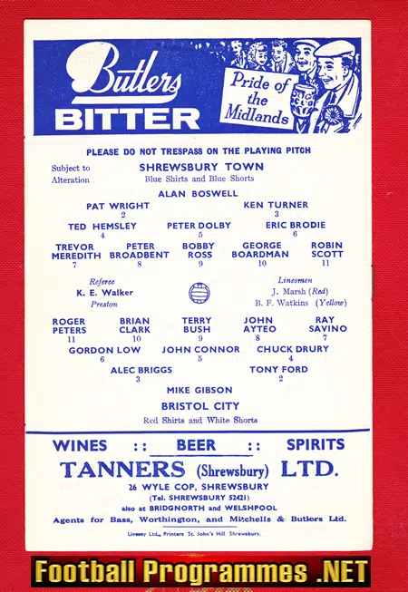 Shrewsbury Town v Bristol City 1965