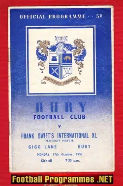 Bury v Frank Swif International X1 1955 - Autograph Signed Frank