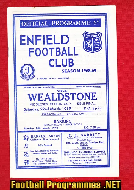 Enfield v Wealdstone 1969 – Senior Cup Semi Final