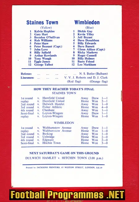 Staines Town v Wimbledon 1977 - London Senior Cup Final