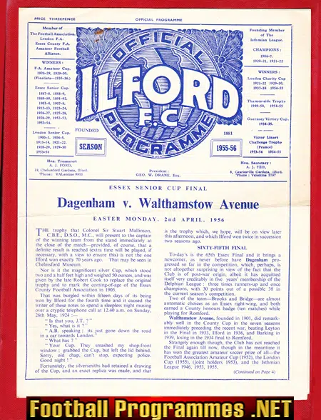 Ilford v Walthamstow Avenue 1956 – Essex Senior Cup Final