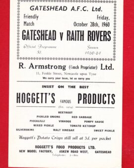 Gateshead v Raith Rovers 1960 – Rare Friendly Match Programme