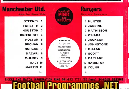 Manchester United v Glasgow Rangers 1974 - Official Programme