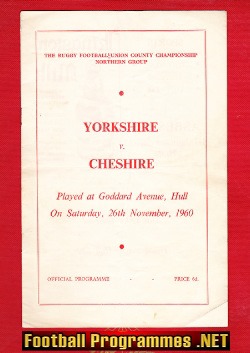 Yorkshire Rugby v Cheshire 1960 – at Goddard Avenue – Hull