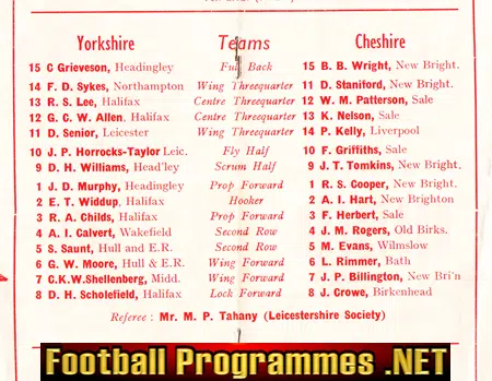 Yorkshire Rugby v Cheshire 1960 - at Goddard Avenue - Hull