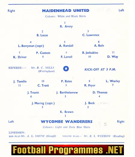 Maidenhead United v Wycombe Wanderers 1960 - Senior Cup Final