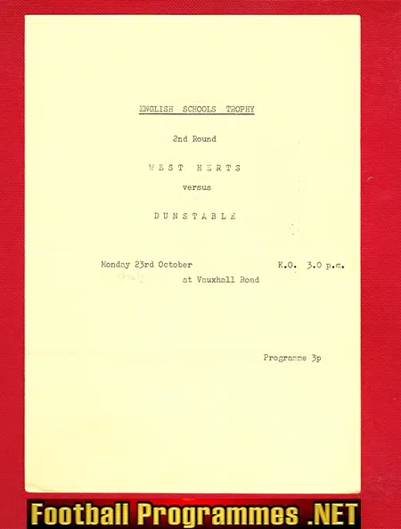 West Hertfordshire v Dunstable 1972 – Schoolboys Match – Herts