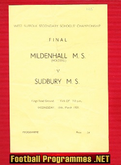 Mildenhall v Sudbury 1959 – Suffolk Schoolboys at Kings Ground