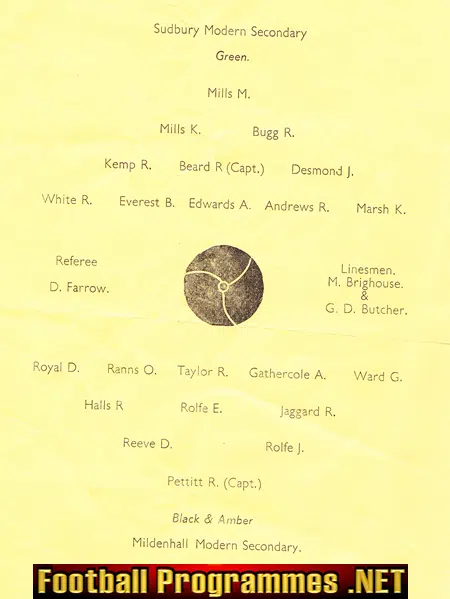 Mildenhall v Sudbury 1959 - Suffolk Schoolboys at Kings Ground