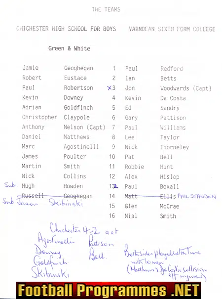 Chichester High School v Varndean College 1989 - Littlehampton T