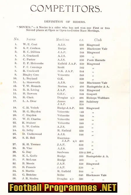 Salisbury Speedway Race Meeting 1936 - 1930s Speedway Programme