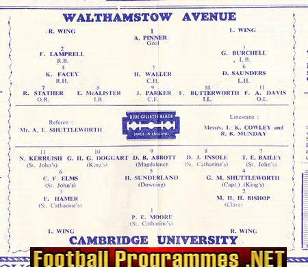 Walthamstow Avenue v Cambridge University 1947